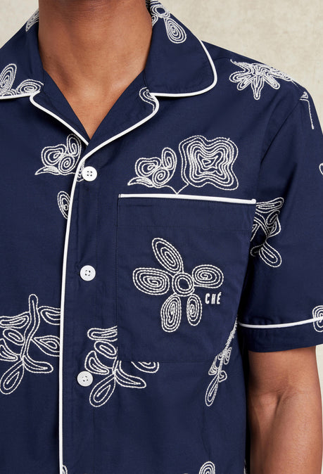 Chemise brodée Flores - Bleu