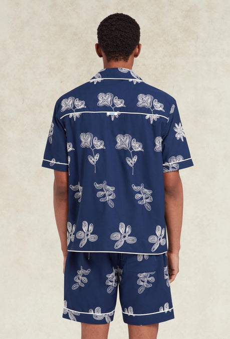 Flores Embroidered Shirt - Blue