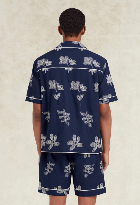 Chemise brodée Flores - Bleu