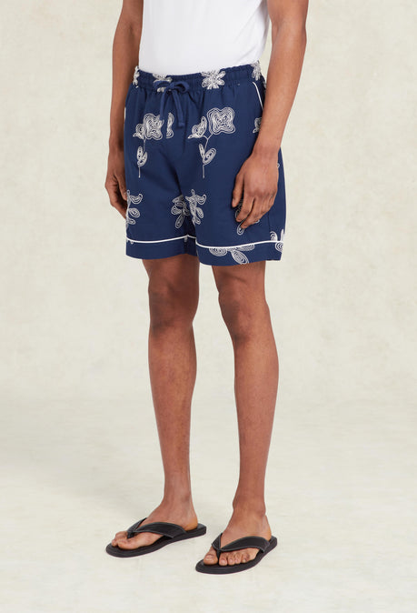 Flores Embroidered Short - Blue
