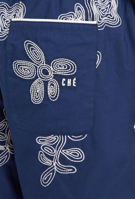 Flores Embroidered Short - Blue