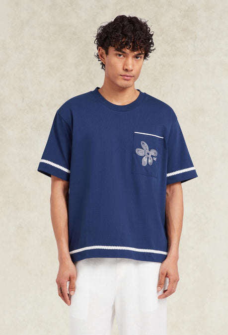 Flores Embroidered T-Shirt - Blue