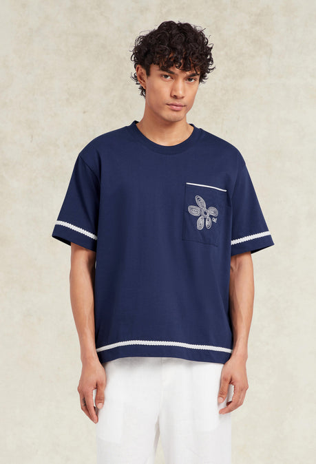 T-shirt brodé Flores - Bleu