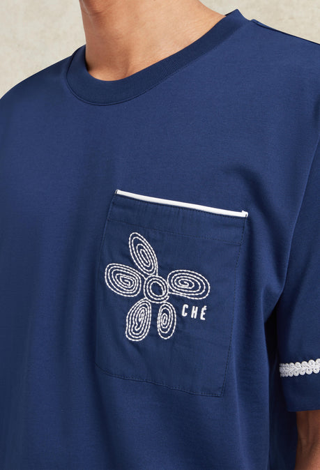 Flores Embroidered T-Shirt - Blue