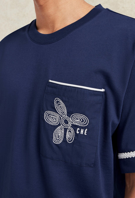 T-shirt brodé Flores - Bleu