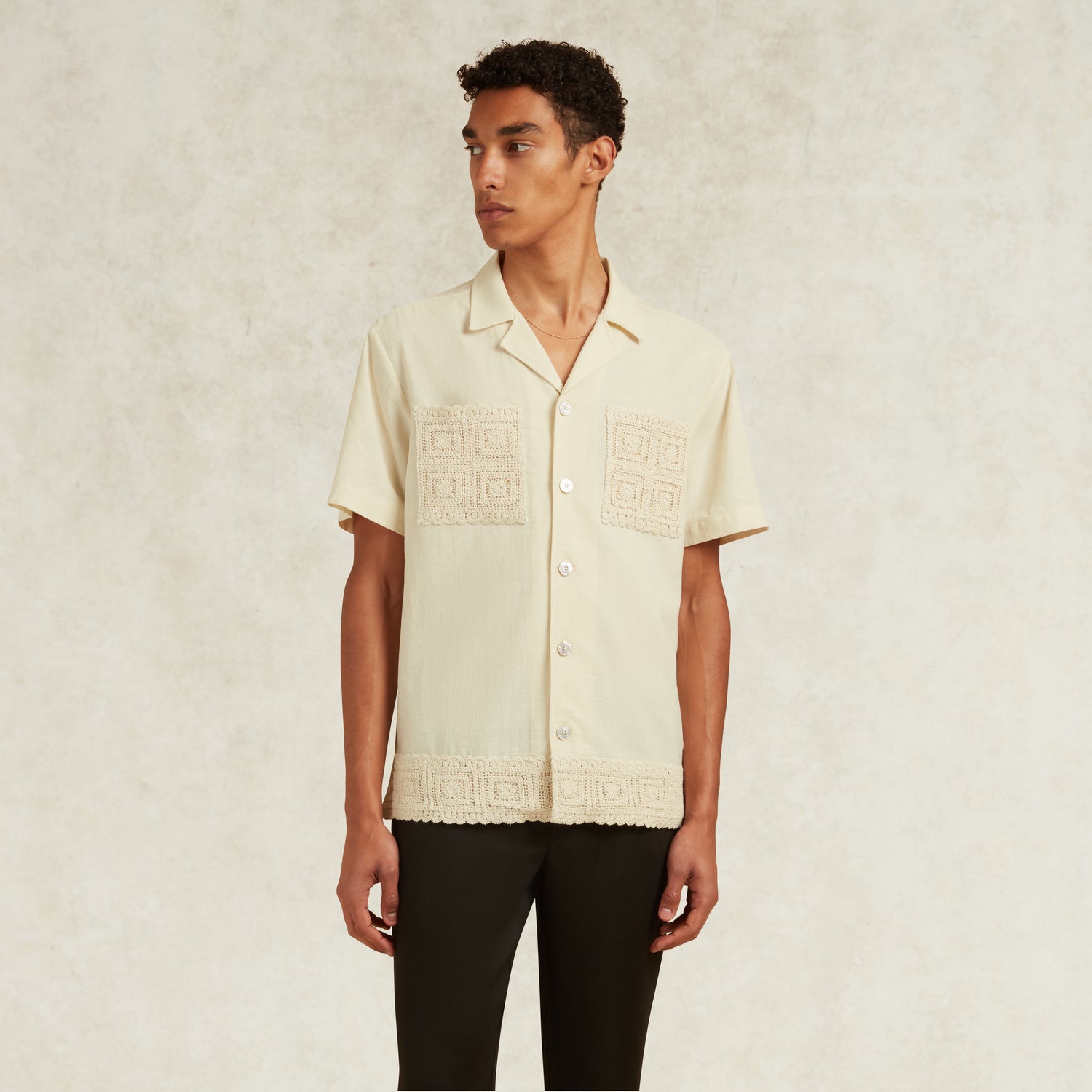 INIGO LINEN BLEND CROCHET DETAIL SHIRT - IVORY