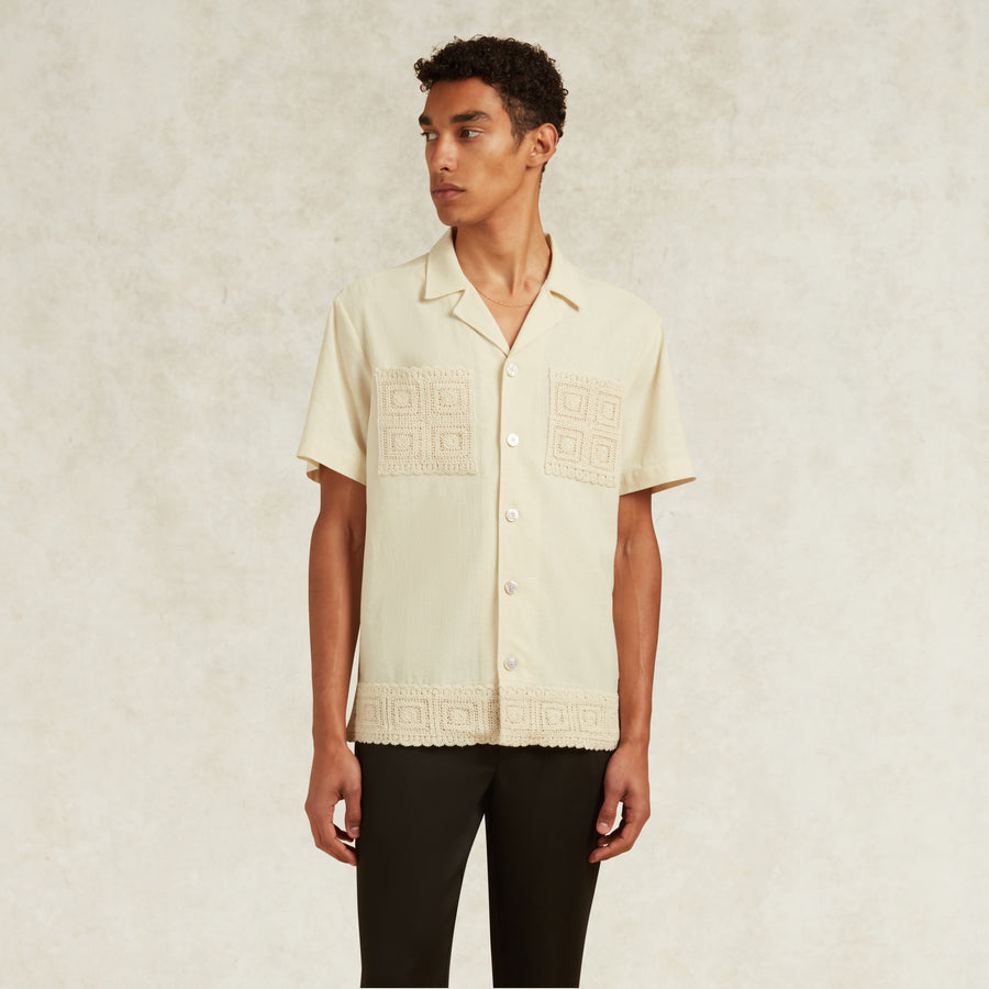 INIGO LINEN BLEND CROCHET DETAIL SHIRT - IVORY