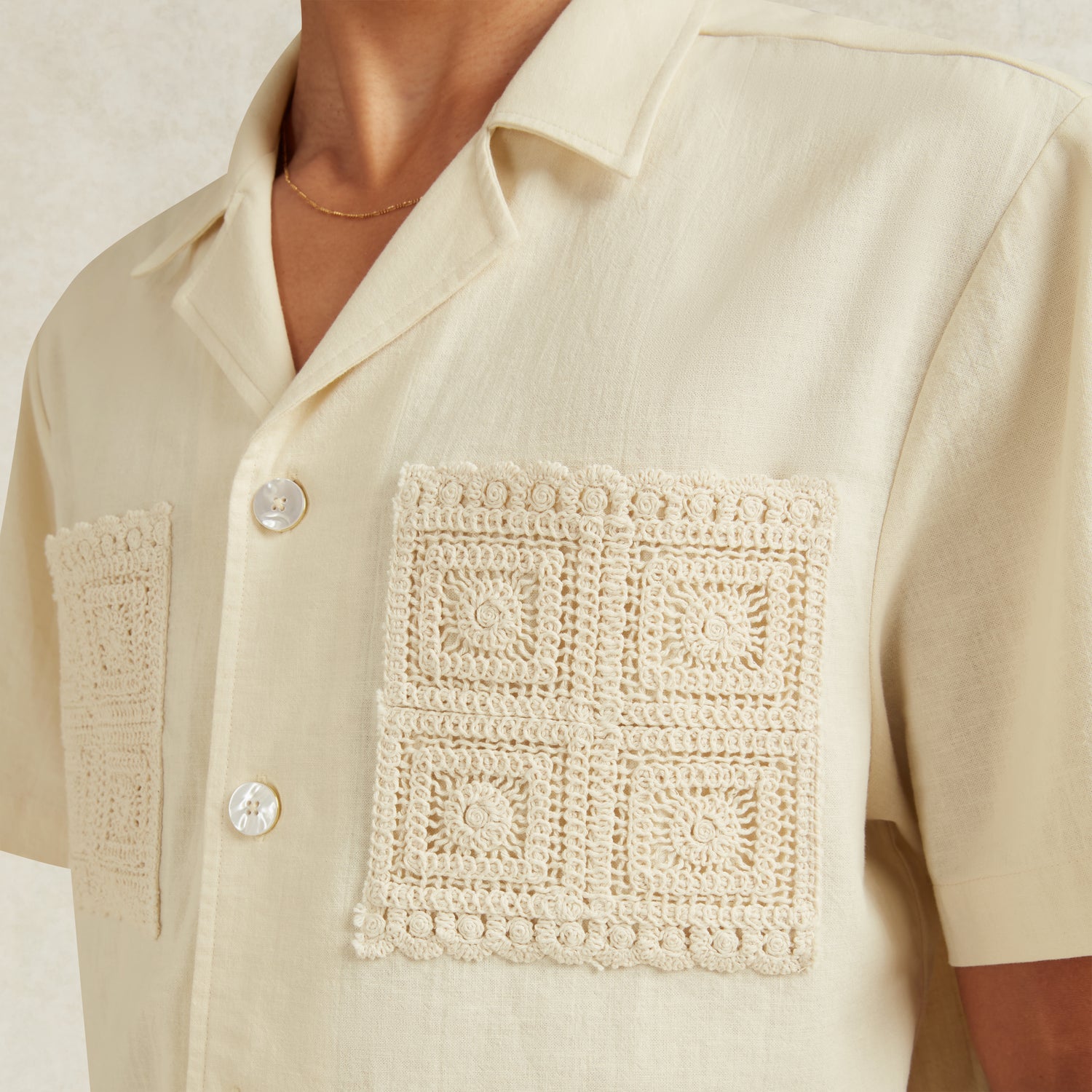 INIGO LINEN BLEND CROCHET DETAIL SHIRT - IVORY