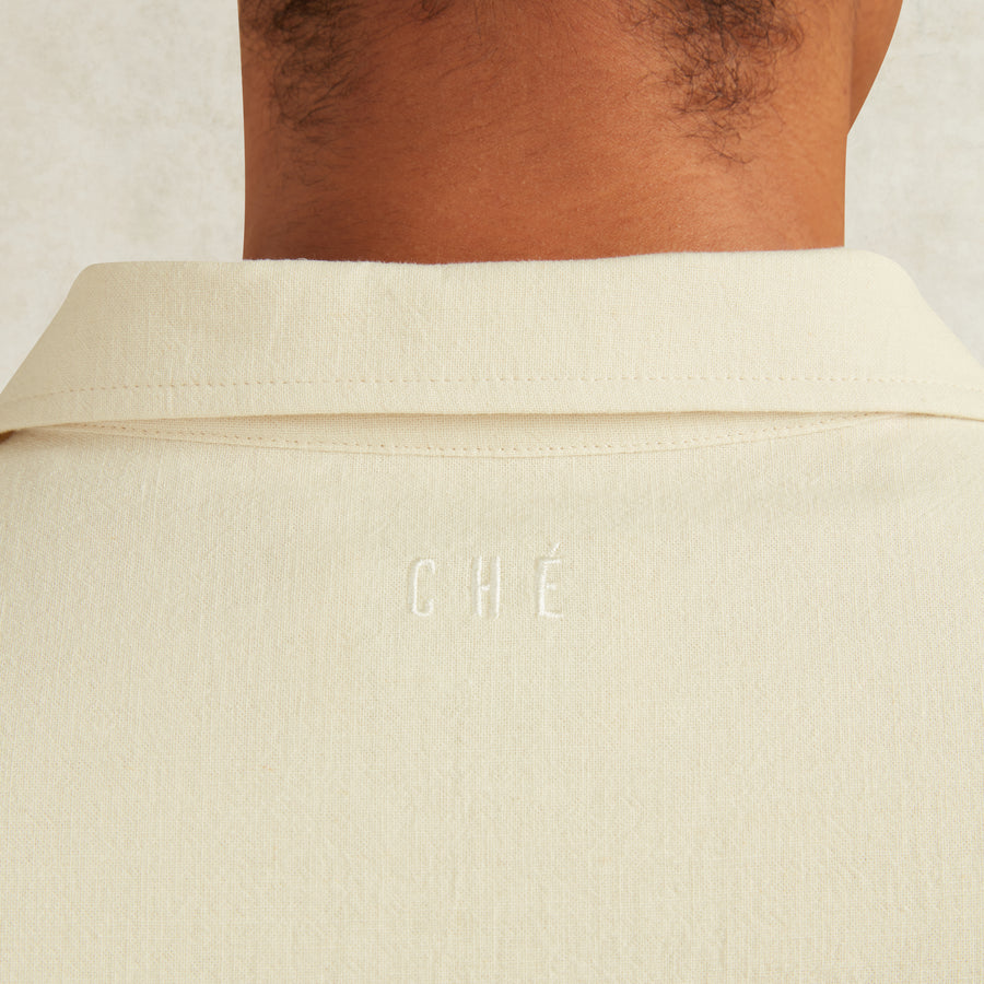 INIGO LINEN BLEND CROCHET DETAIL SHIRT - IVORY