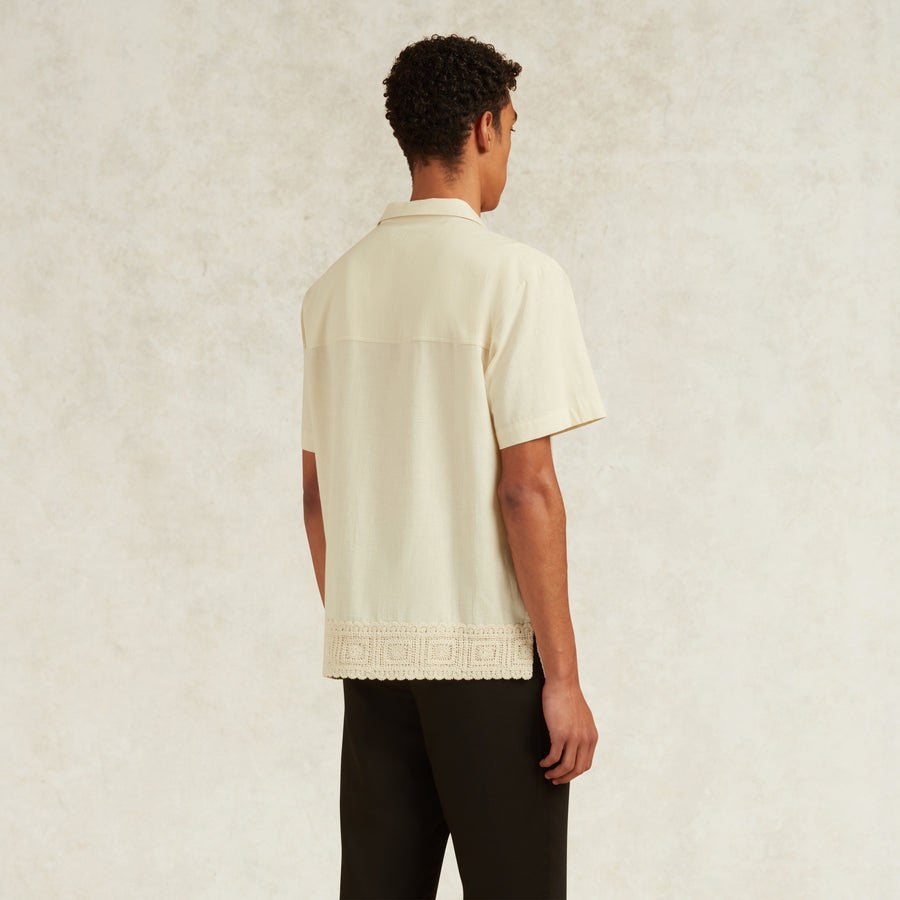 INIGO LINEN BLEND CROCHET DETAIL SHIRT - IVORY