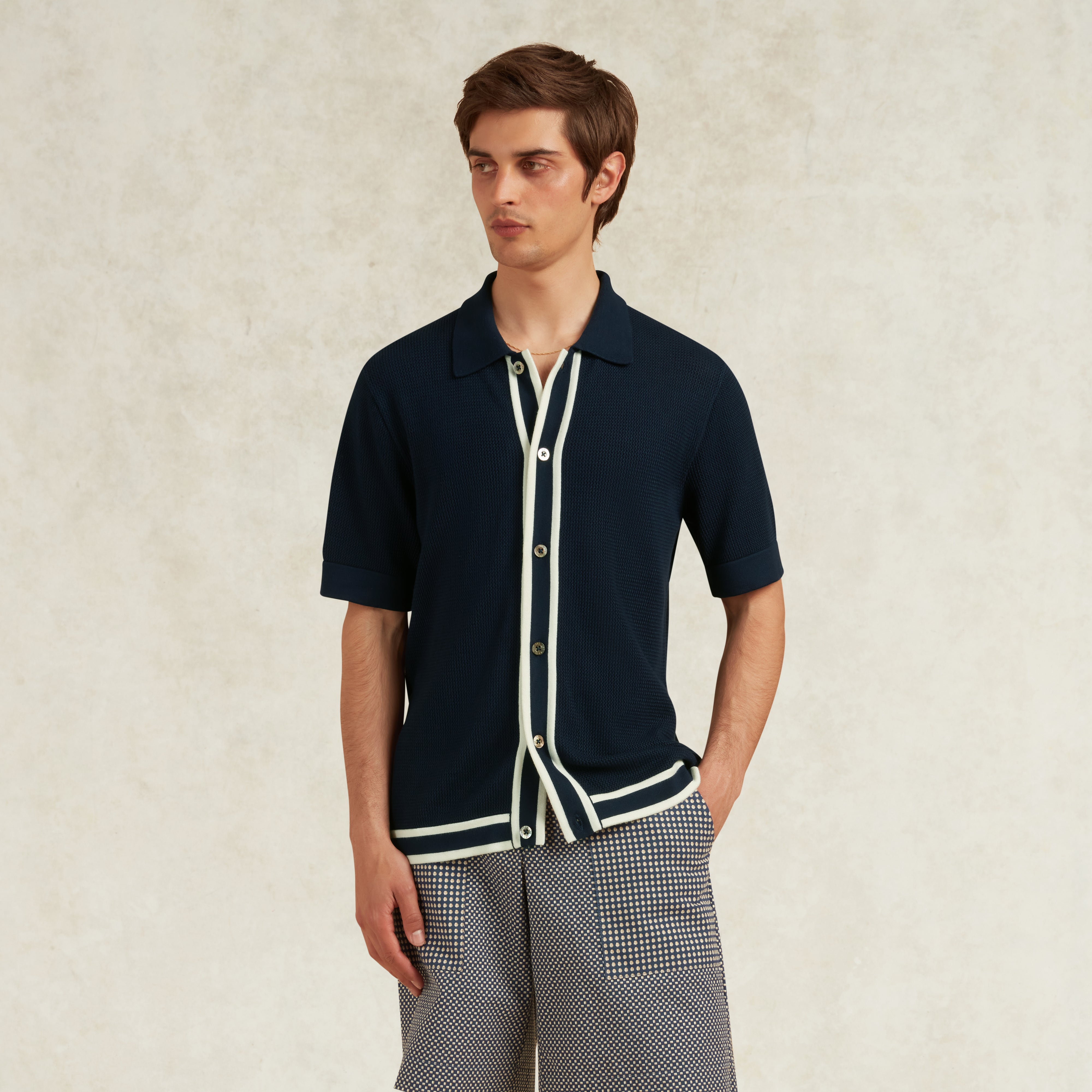 JORGE VISCOSE KNIT POLO SHIRT - NAVY | CHÉ STUDIOS – CHÉ Studios