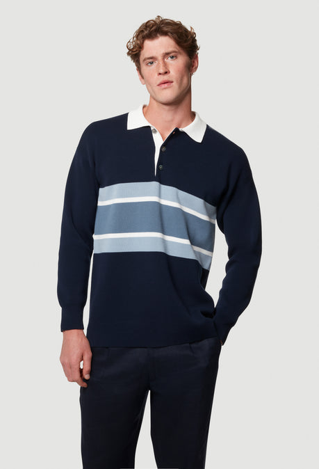 KNITTED RUGBY POLO - NAVY