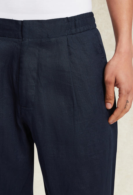PANTALON EN LIN - BLEU MARINE