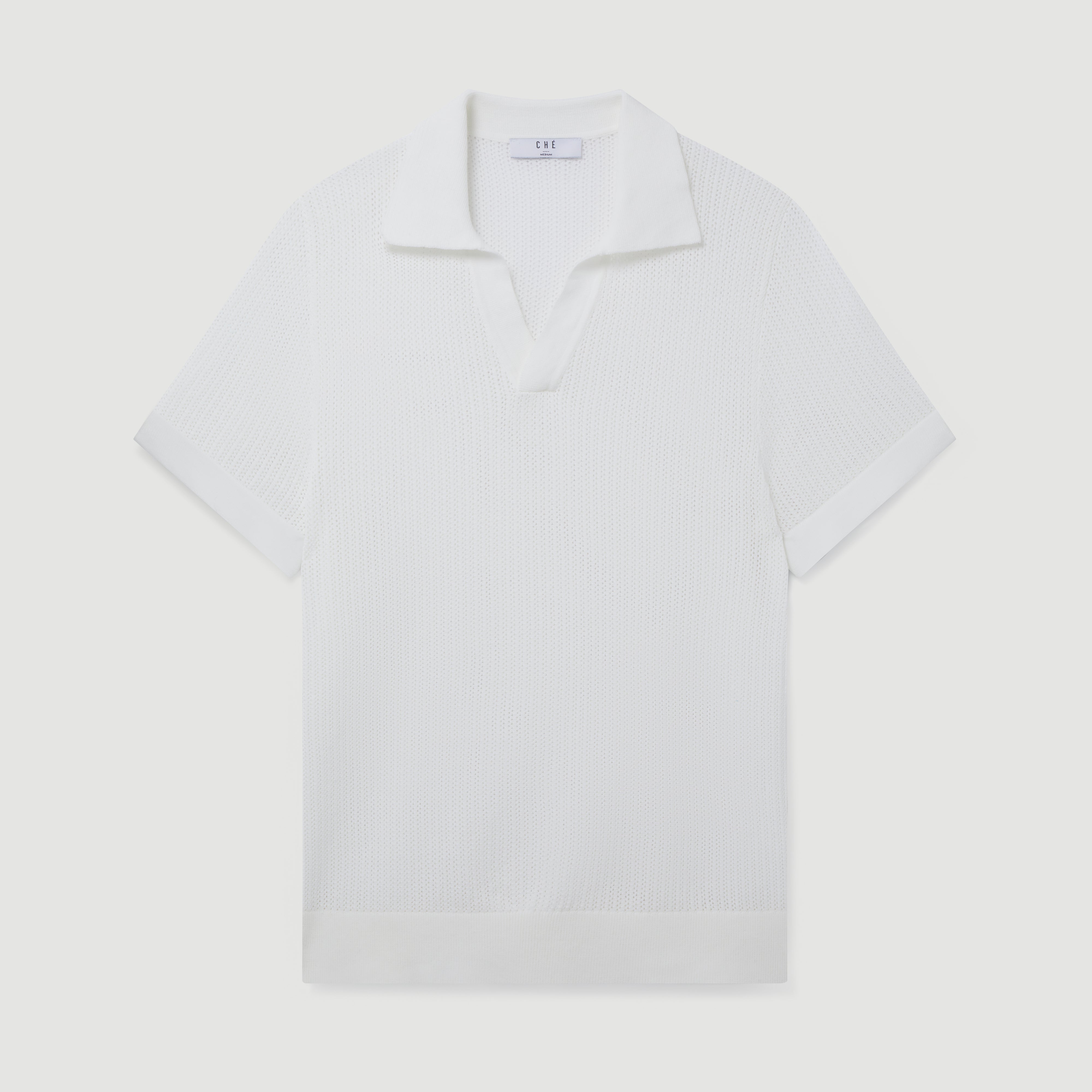 White Knitted Short Sleeve Libera Polo | CHÉ Studios