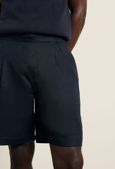 SHORT EN LIN - MARINE