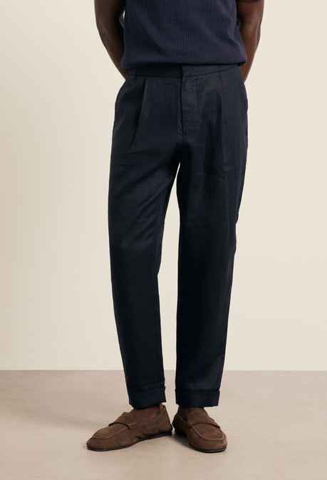 PANTALON EN LIN - BLEU MARINE