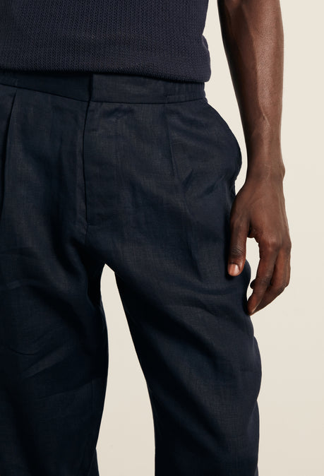 PANTALON EN LIN - BLEU MARINE