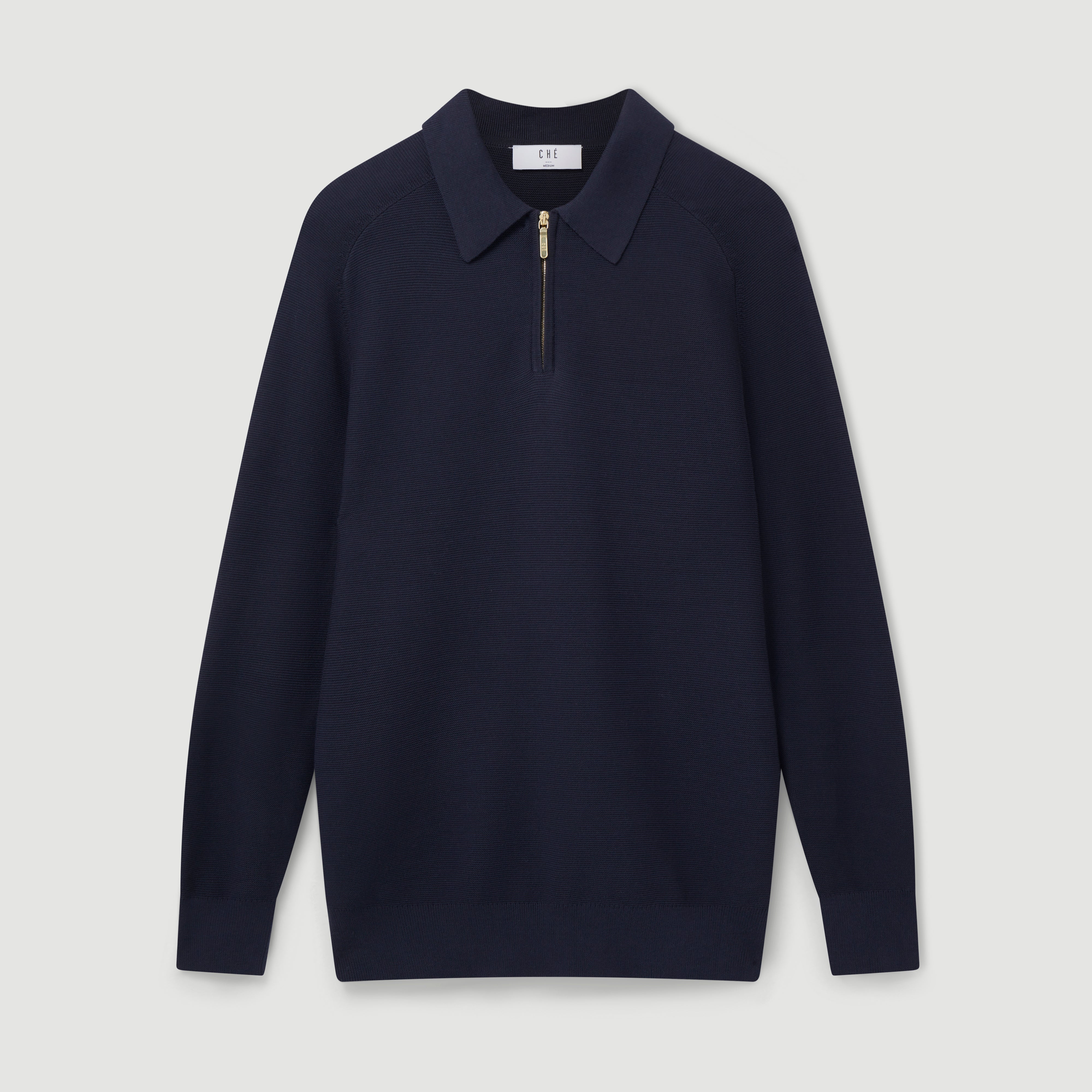 CHÉ | Harlow Navy Long Sleeve Polo Shirt | Timeless 50s-Inspired Smart ...