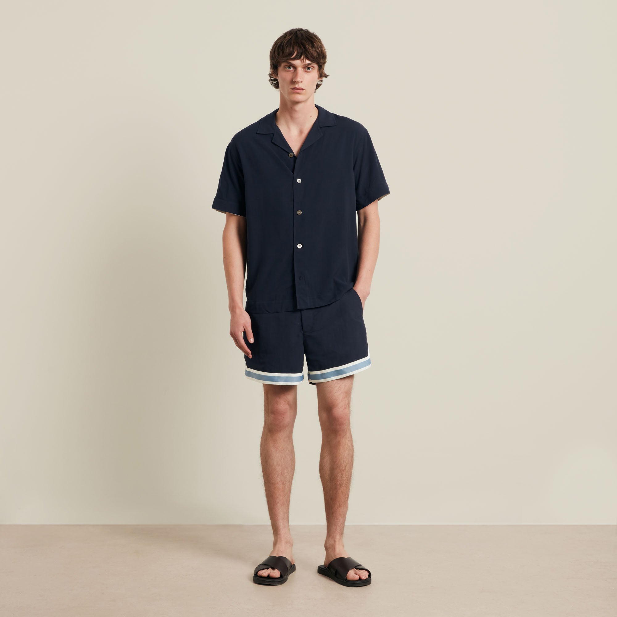 ウェア・シャツ 80's USN Guam Naval Station boring shirt Navy / Blue Cuban Collar Short Sleeve Viscose Valbonne Shirt | CHÉ