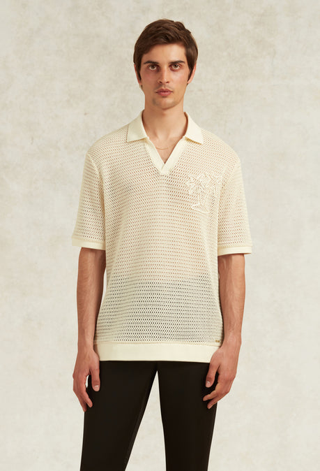 PALMA COTTON APPLIQUE DETAIL POLO - IVORY