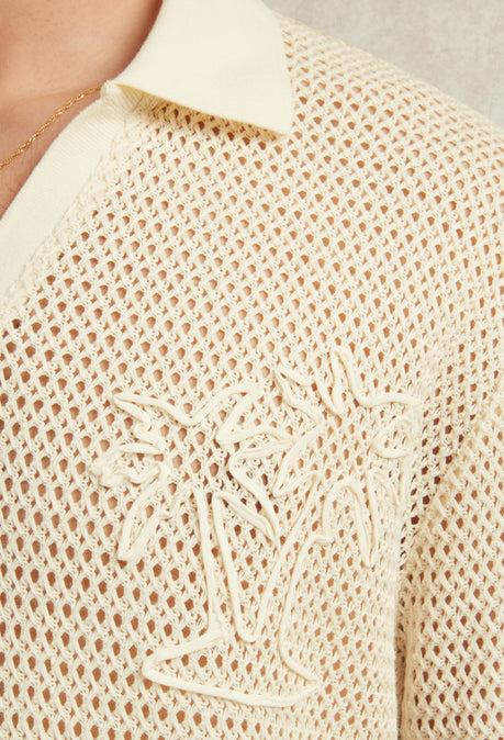 PALMA COTTON APPLIQUE DETAIL POLO - IVORY
