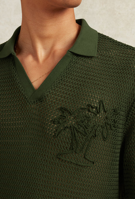 PALMA COTTON APPLIQUE DETAIL POLO - KHAKI