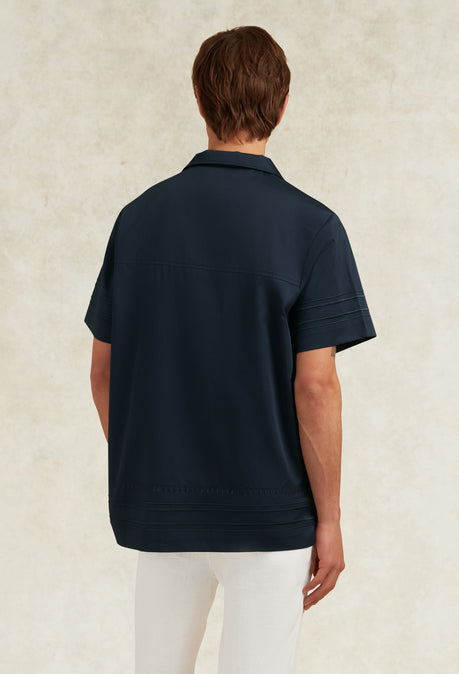 CHEMISE EN COTON BRODÉE PALMES - MARINE