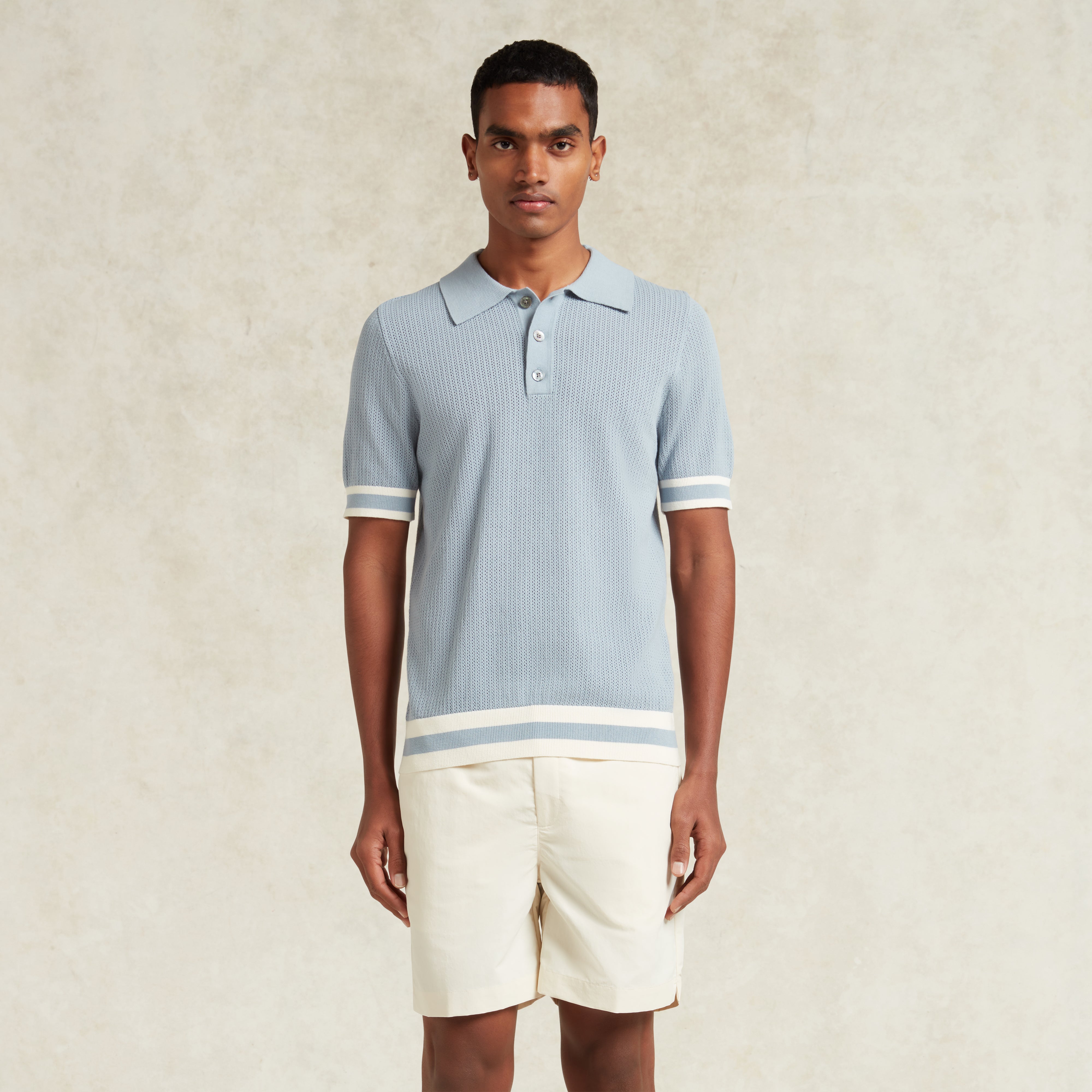Powder Blue Knitted Cotton Short Sleeve Quinn Polo | CHÉ Studios