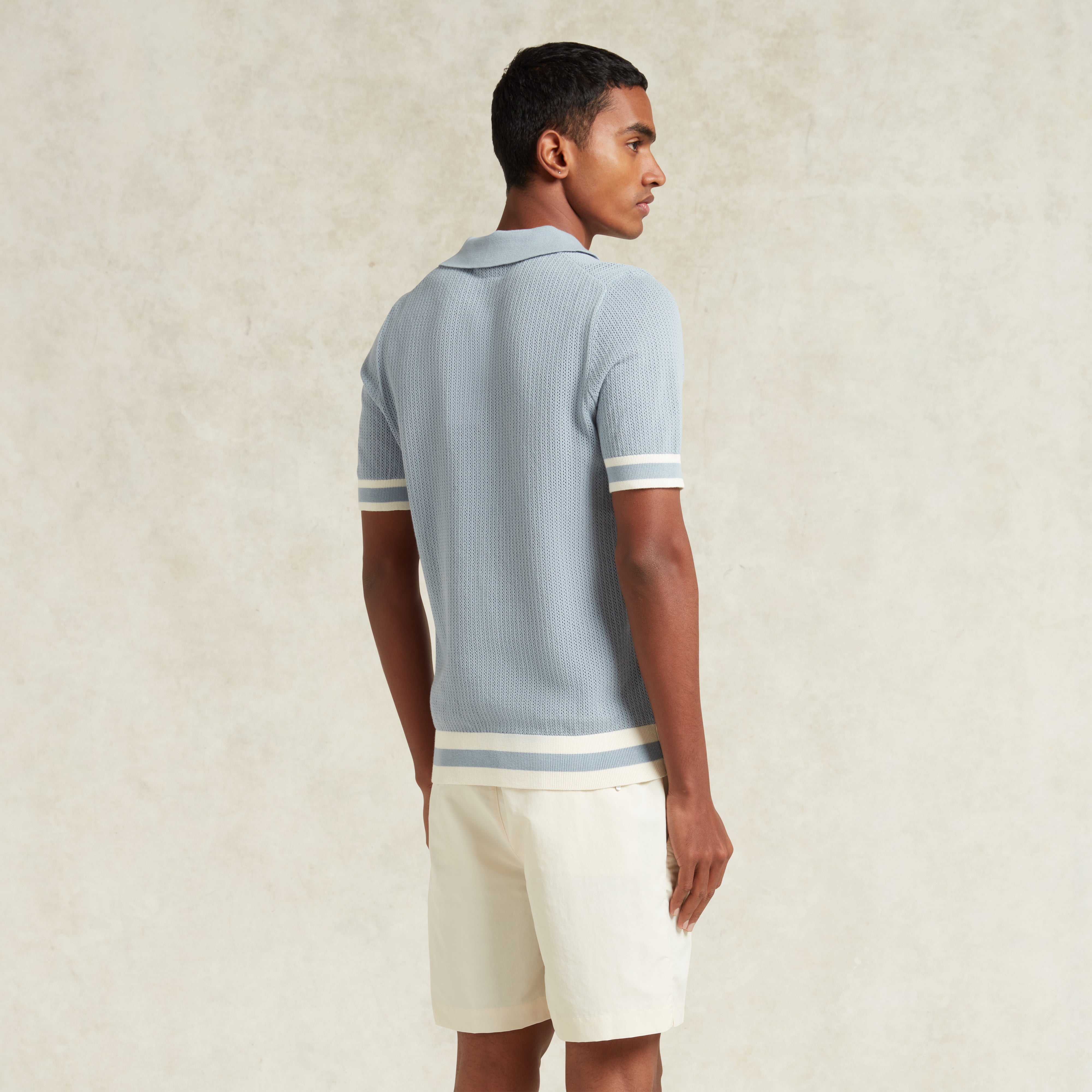 Powder Blue Knitted Cotton Short Sleeve Quinn Polo | CHÉ Studios
