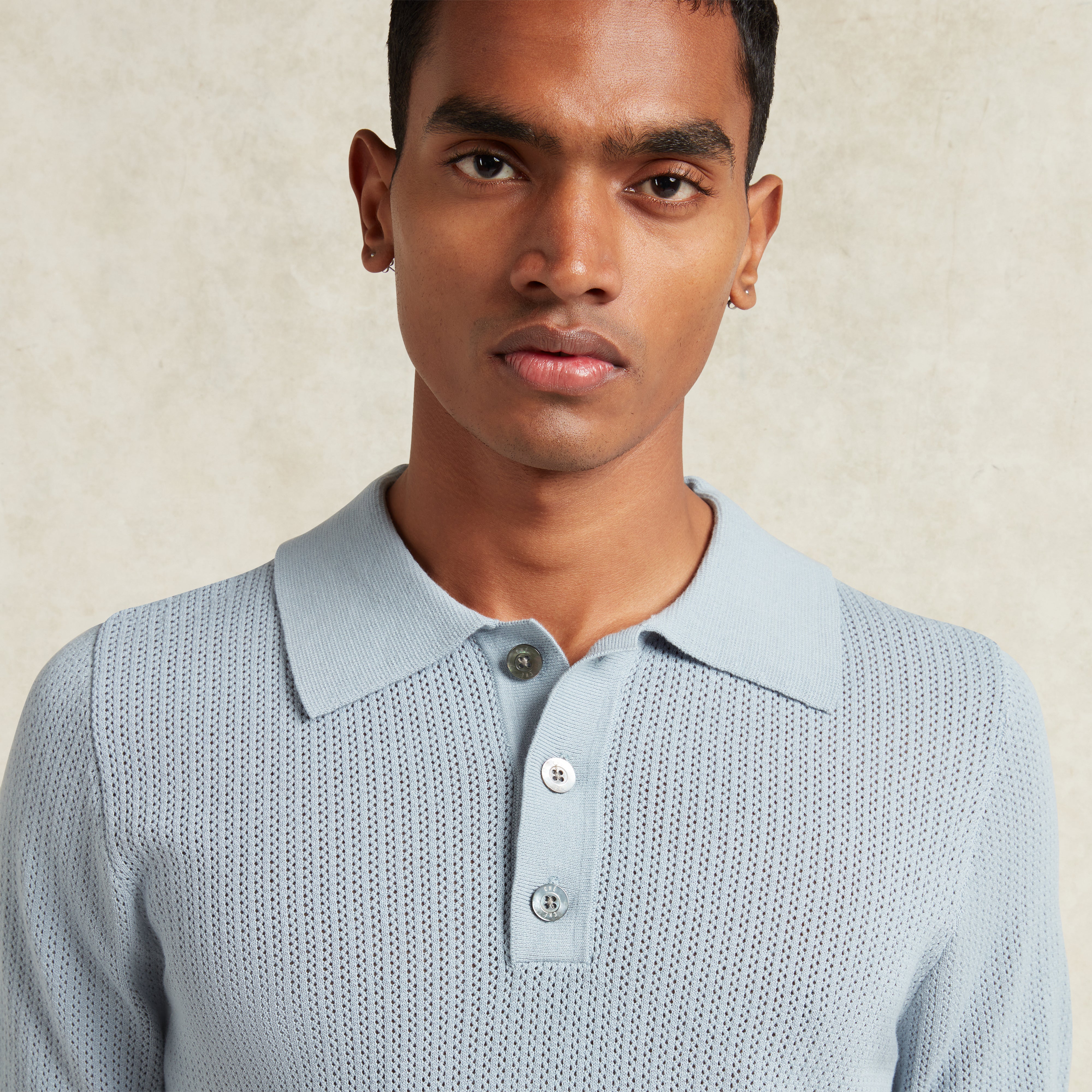 Powder Blue Knitted Cotton Short Sleeve Quinn Polo | CHÉ Studios
