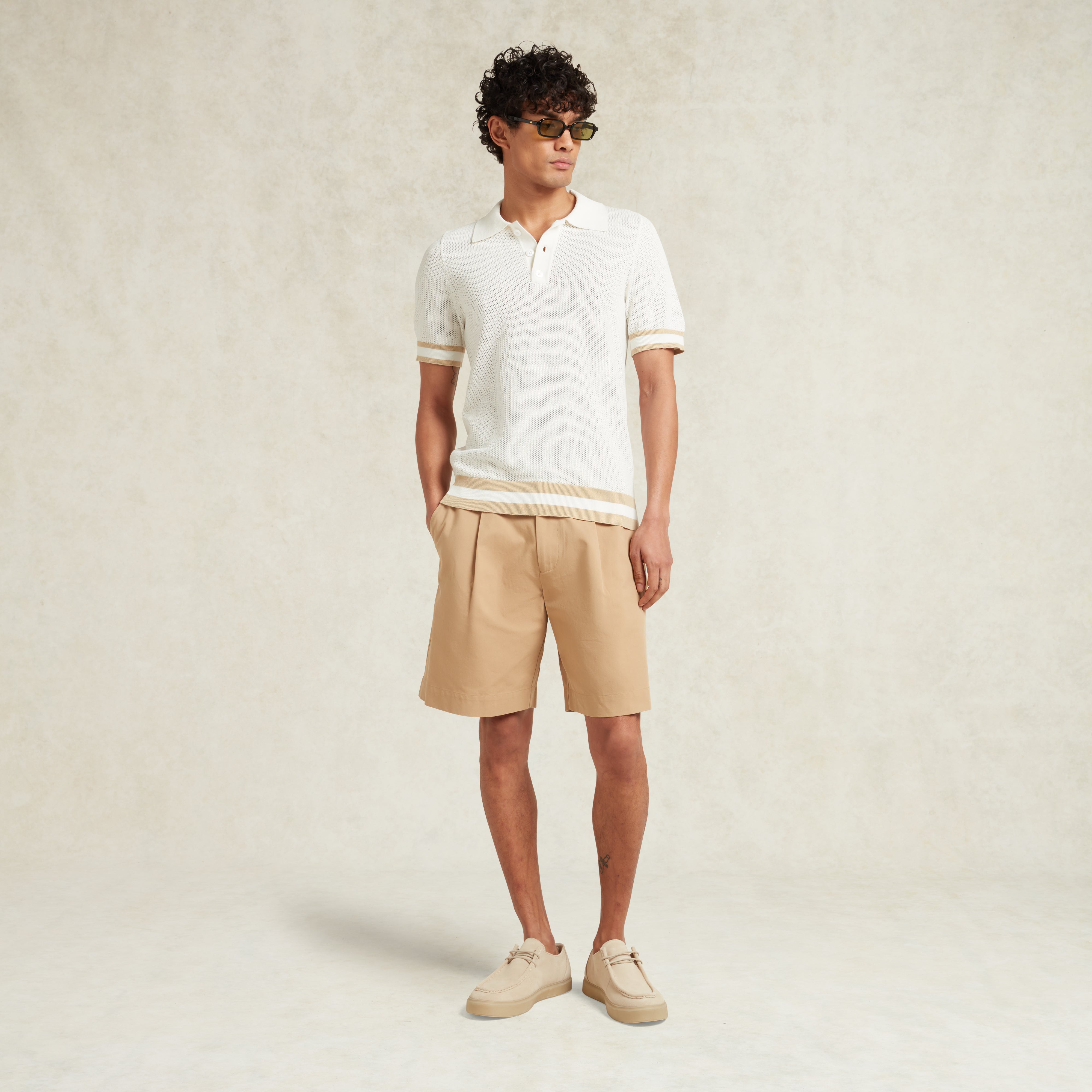 Men's Knitted Cotton Short Sleeve Quinn Polo - White | CHÉ Studios