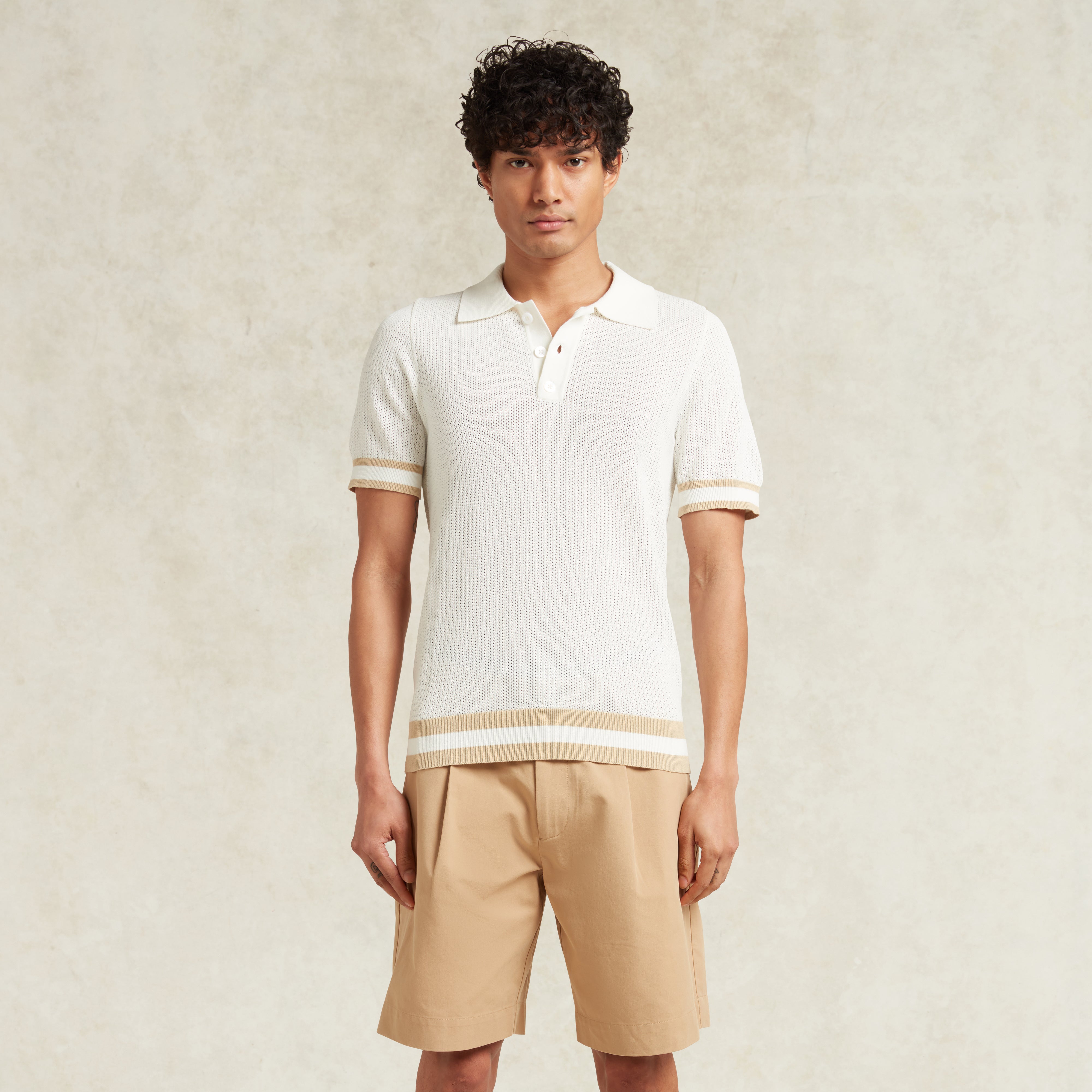 Men's Knitted Cotton Short Sleeve Quinn Polo - White | CHÉ Studios