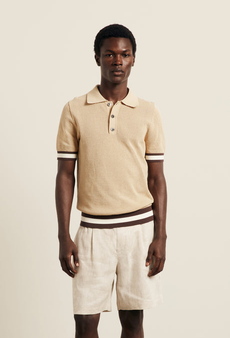 Cotton Open Knit Quinn Polo - Camel