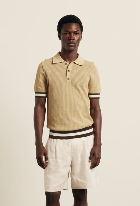 Cotton Open Knit Quinn Polo - Camel