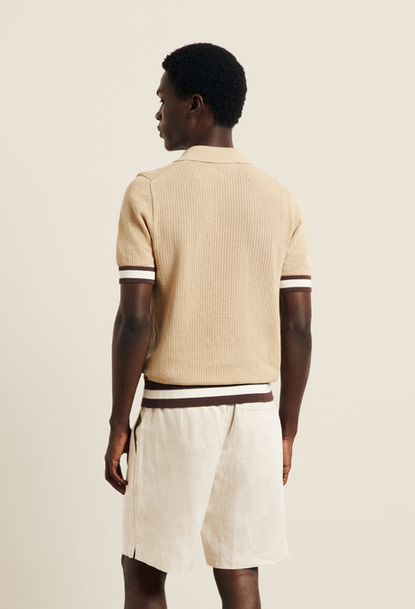 Cotton Open Knit Quinn Polo - Camel