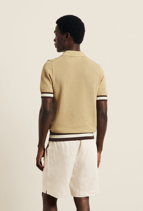 Cotton Open Knit Quinn Polo - Camel