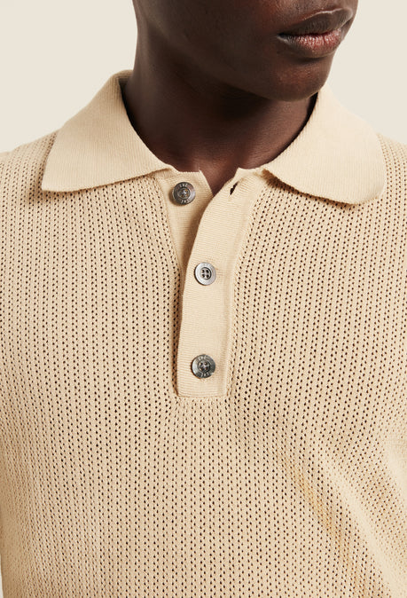 Cotton Open Knit Quinn Polo - Camel