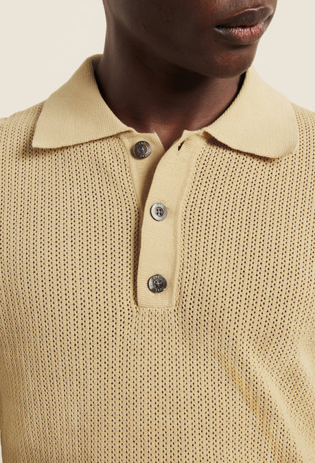Cotton Open Knit Quinn Polo - Camel