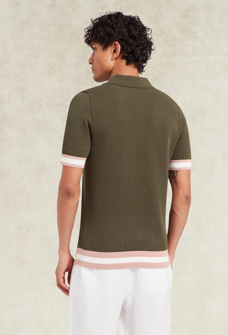 Polo Quinn en maille ajourée de coton - Kaki