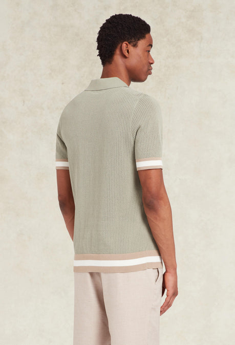 Cotton Open Knit Quinn Polo - Sage