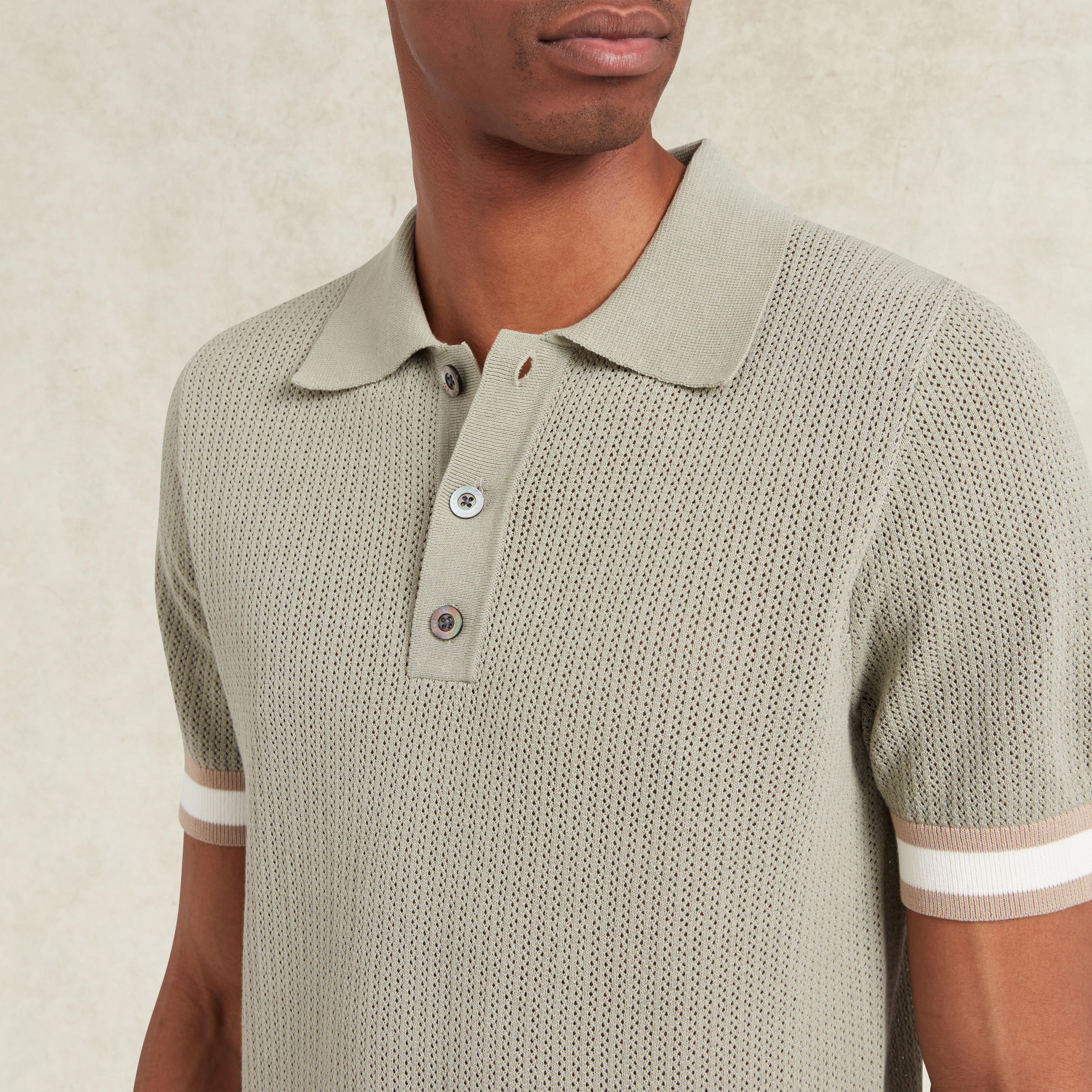 Men's Knitted Cotton Short Sleeve Quinn Polo - Sage | CHÉ Studios