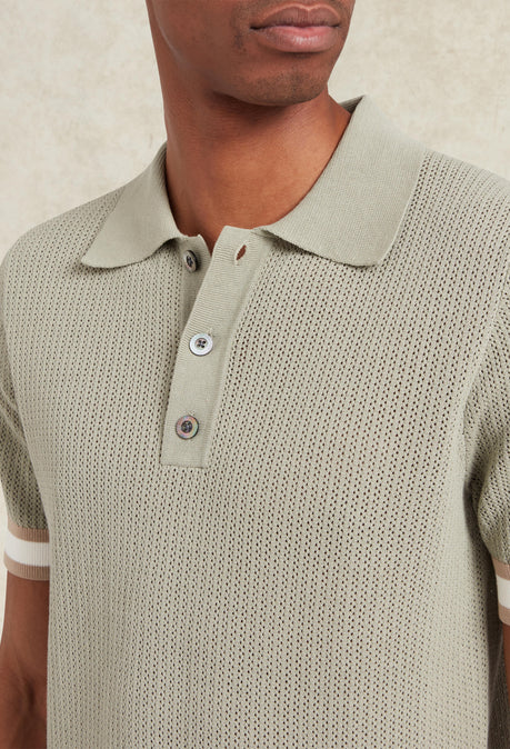 Cotton Open Knit Quinn Polo - Sage
