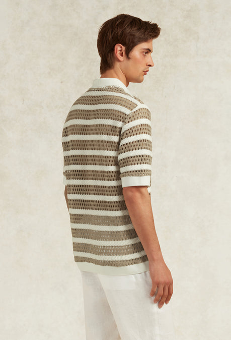 RAYAS STRIPED CROCHET POLO - BEIGE