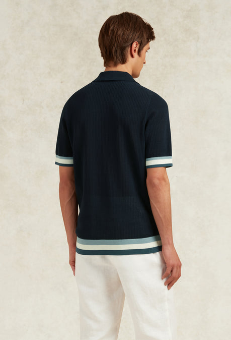 SANTIAGO QUINN COTTON OPEN KNIT POLO - NAVY