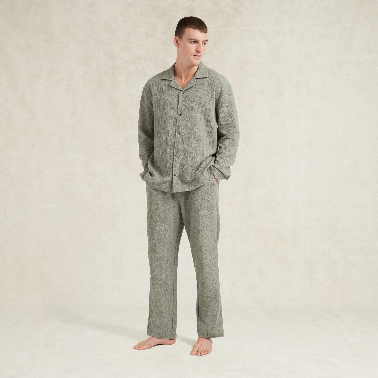 Cotton Cashmere Pyjama Shirt - Sage