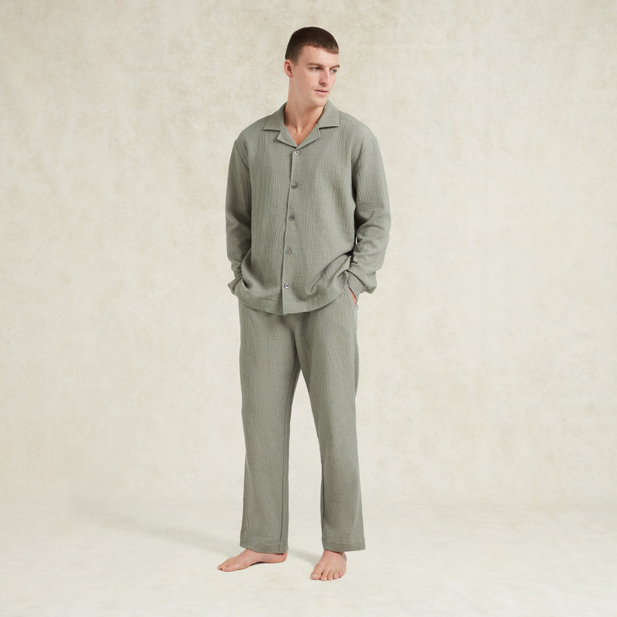 Cotton Cashmere Pyjama Shirt - Sage
