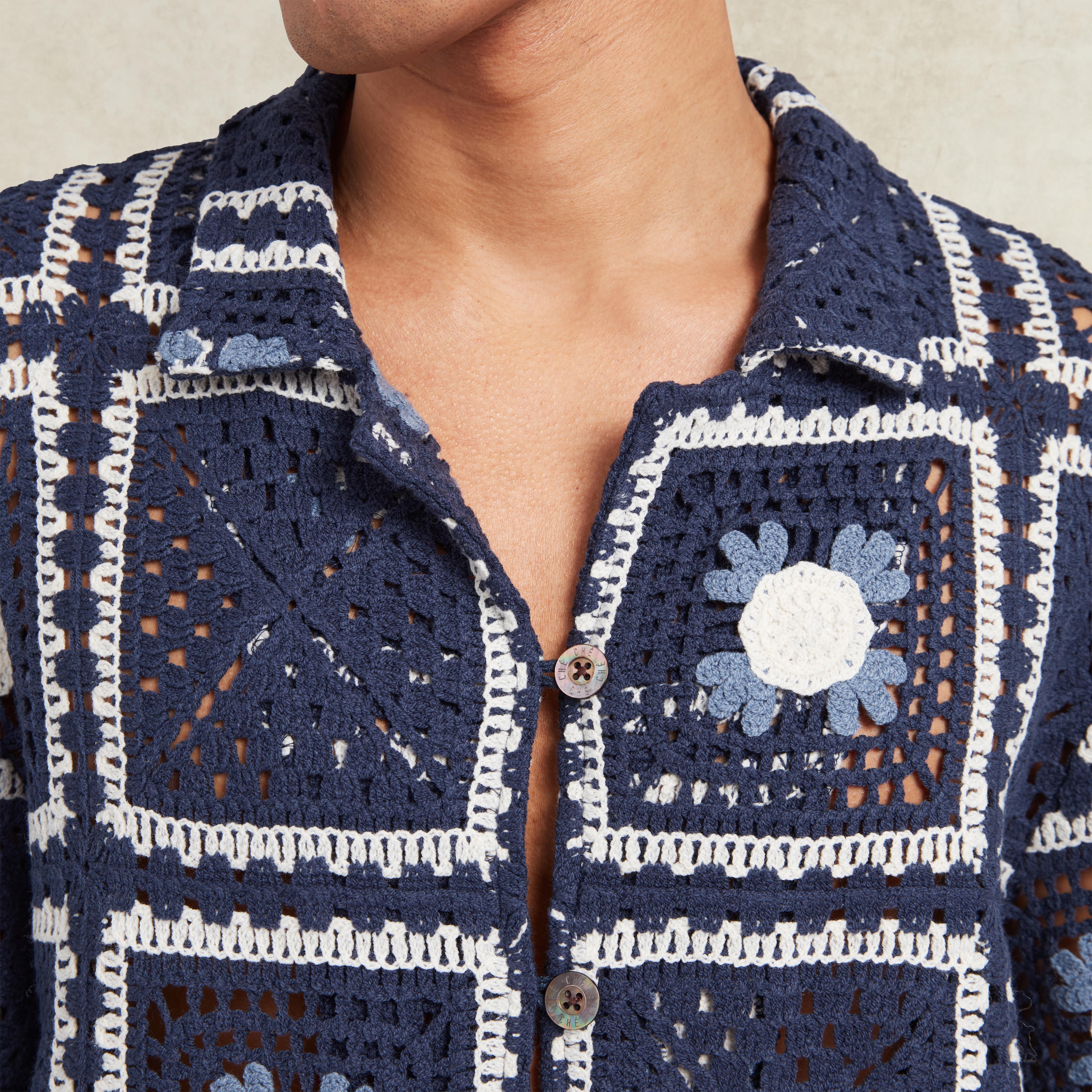 Men's Tejer Crochet Shirt - Navy | CHÉ Studios