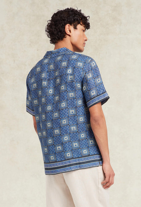 Telha Print Linen Shirt - Navy