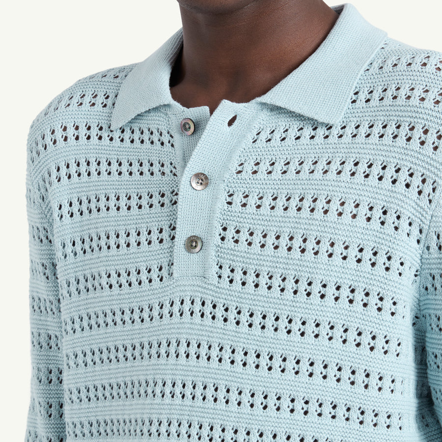 TENERIFE CROCHET POLO - POWDER BLUE