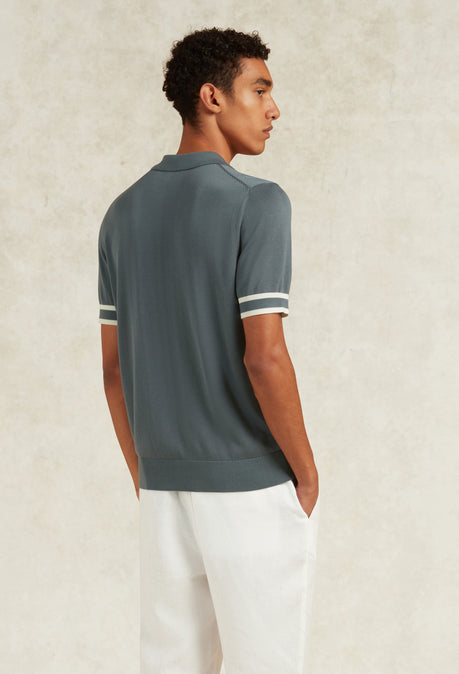 TROGON SILK BLEND KNITTED POLO - CHINA BLUE